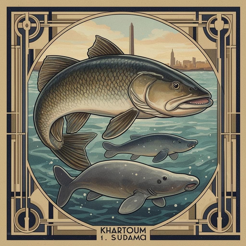 Pike and Dugong in Khartoum, Sudan in the style of art deco