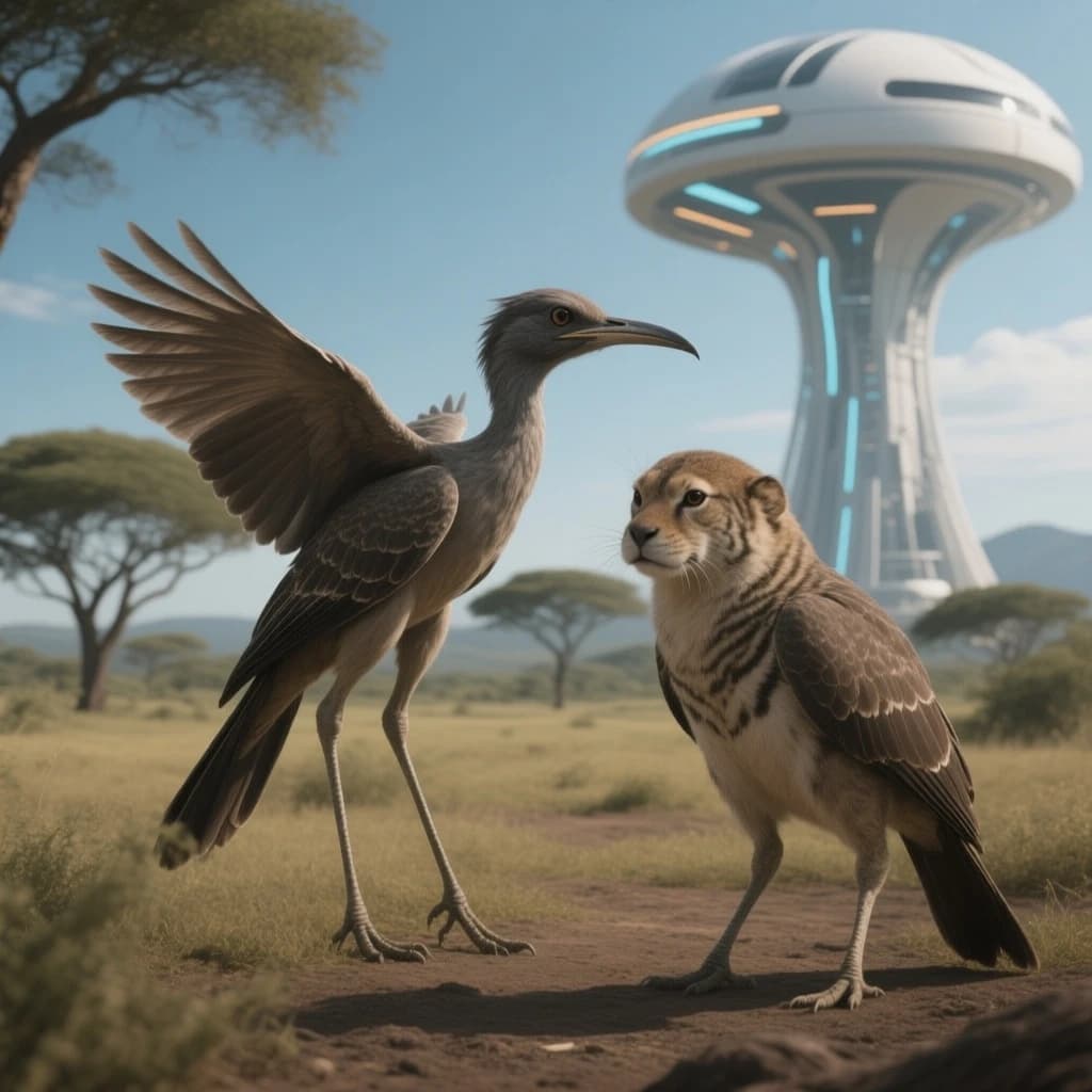 Jacamar and Mollie in Dodoma, Tanzania in the style of futurism