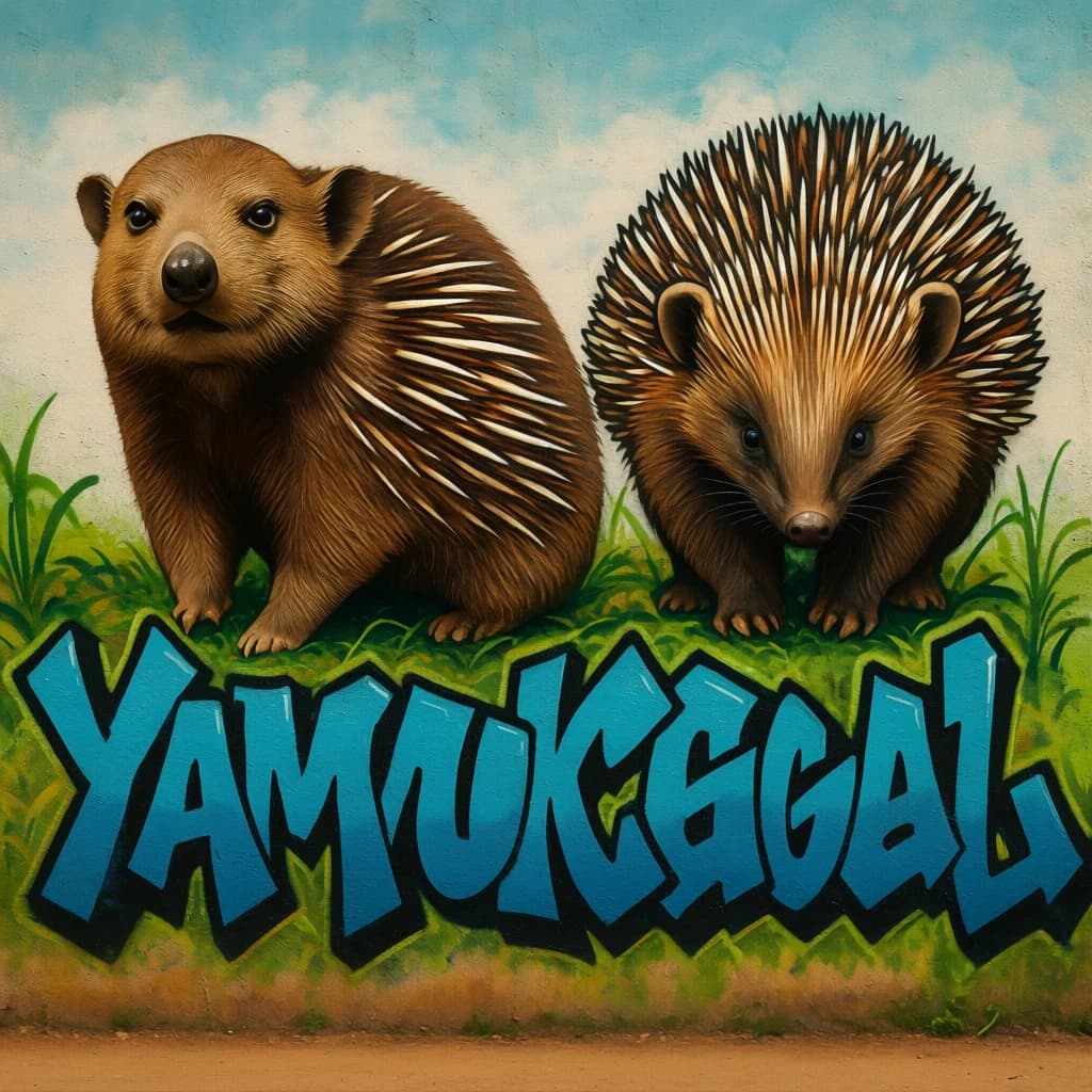 Civet and Aardvark in Yamoussoukro, Côte d'Ivoire in the style of graffiti