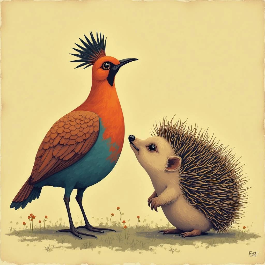 Hedgehog and Pheasant Cuckoo in Washington, D.C., United States in the style of modernist