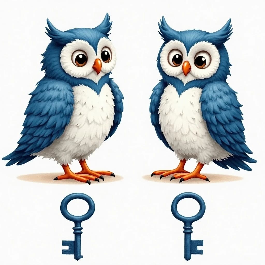 Watercolor of the same bookstore owl mascot drawn in two views, captioned "front" and "side", every view carrying the wordmark "Copper Field" with a key silhouette beside it in the same blue-and-silver coloring, only the angle changing.
