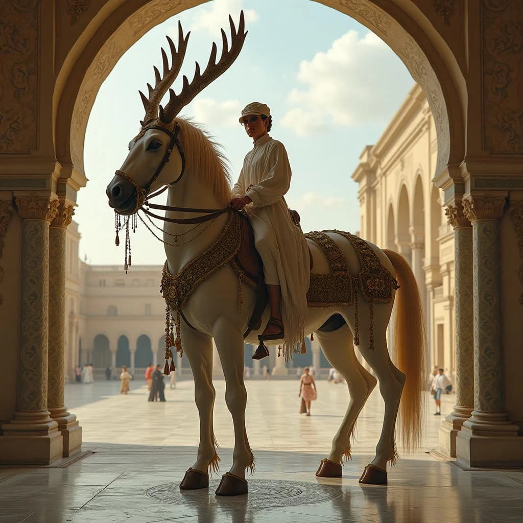 Aerie and Artiodactyl in Baghdad, Iraq in the style of rococo