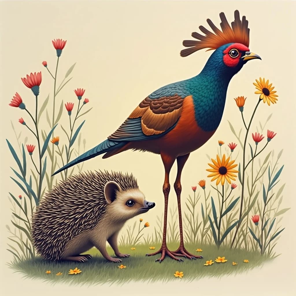 Hedgehog and Pheasant Cuckoo in Washington, D.C., United States in the style of modernist