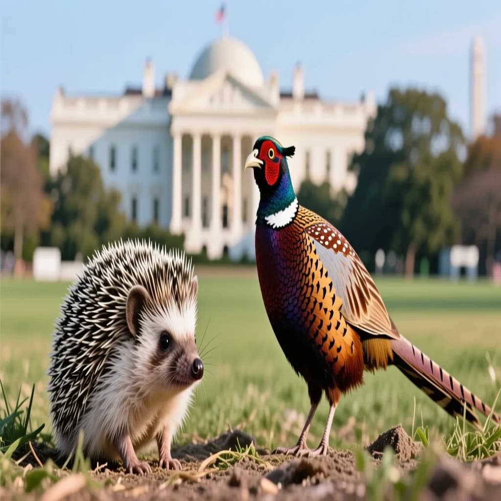 Hedgehog and Pheasant Cuckoo in Washington, D.C., United States in the style of modernist
