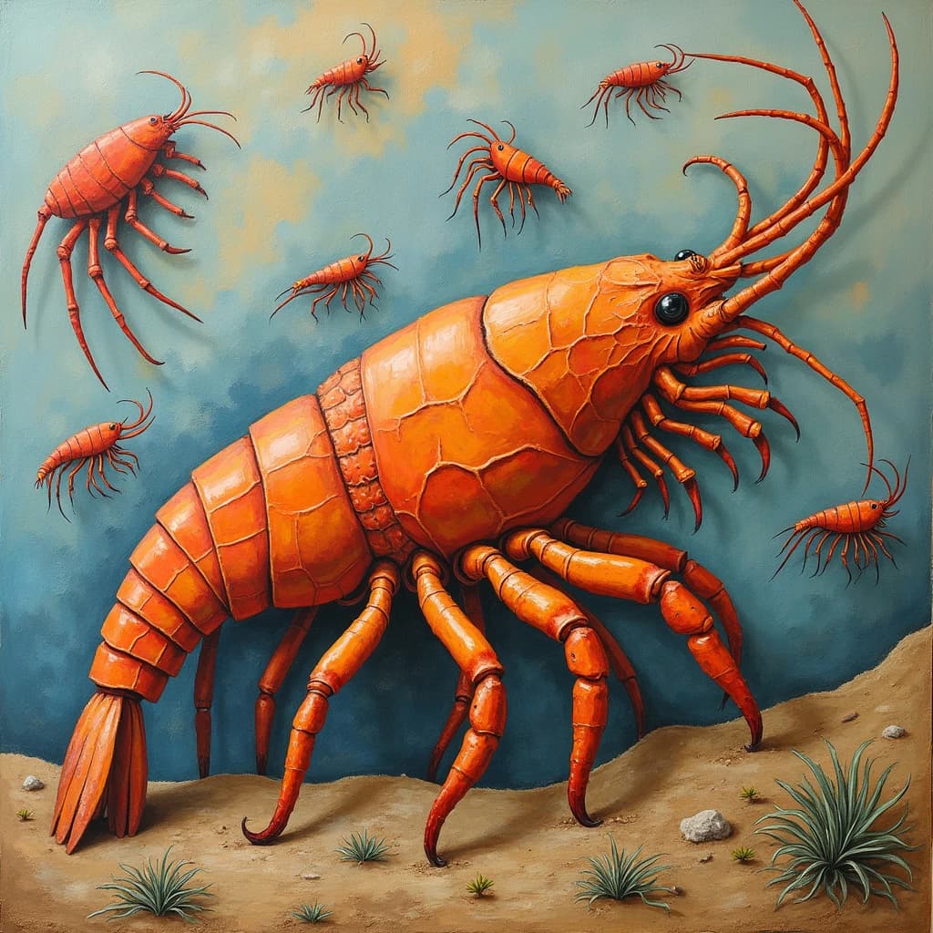 Megathere and Copepod Crustacean in Ouagadougou, Burkina Faso in the style of cubist