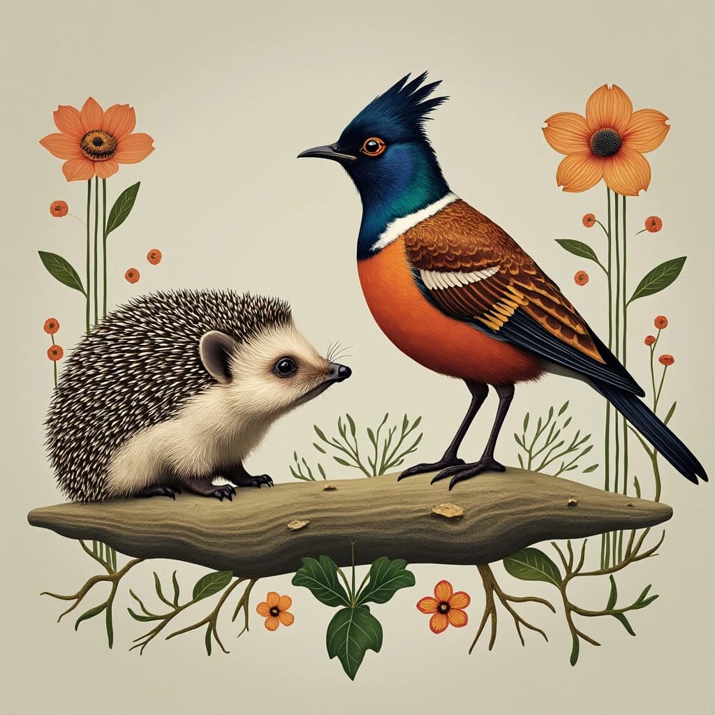 Hedgehog and Pheasant Cuckoo in Washington, D.C., United States in the style of modernist