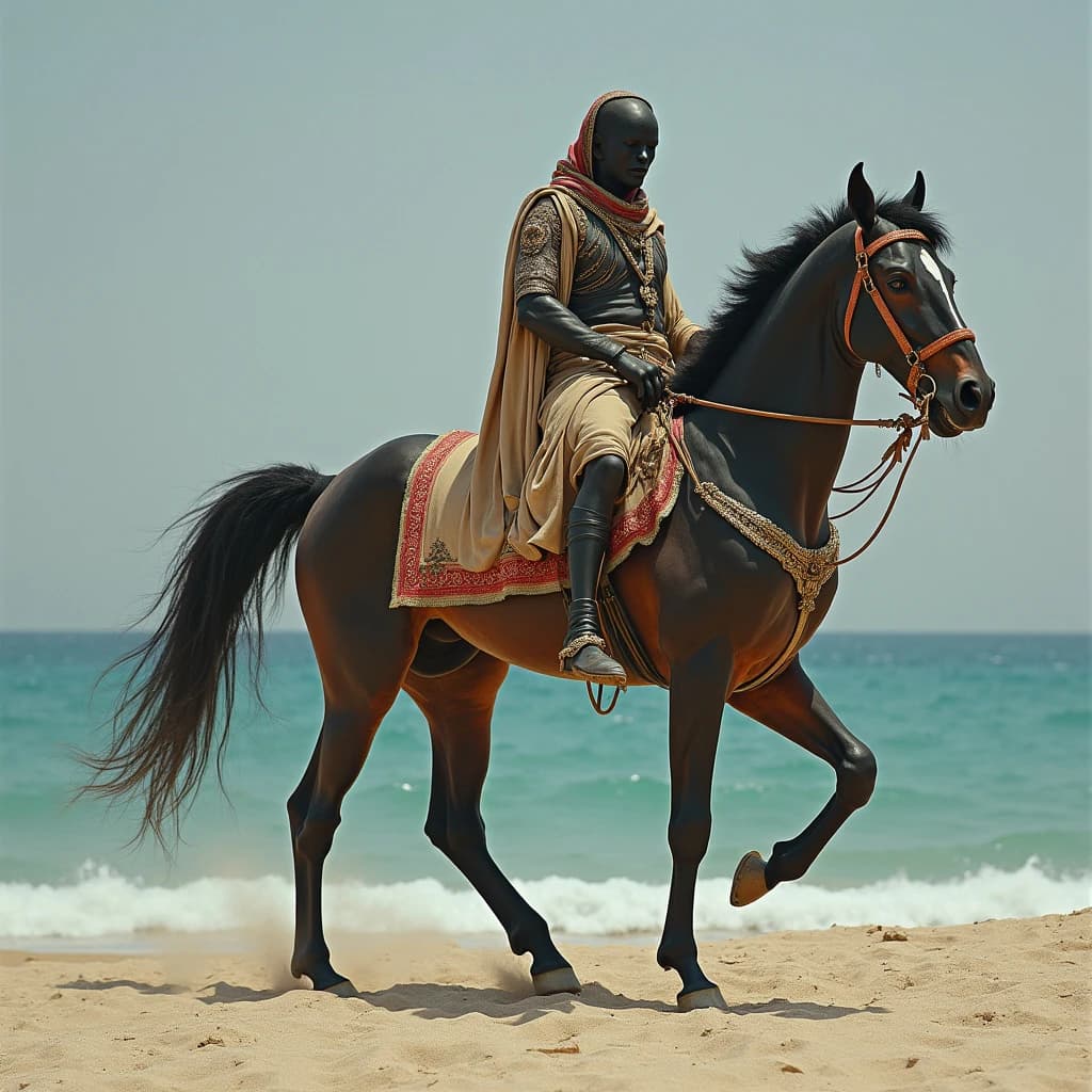 Blackfish and Sea Horse in Sanaa, Yemen in the style of neoclassical