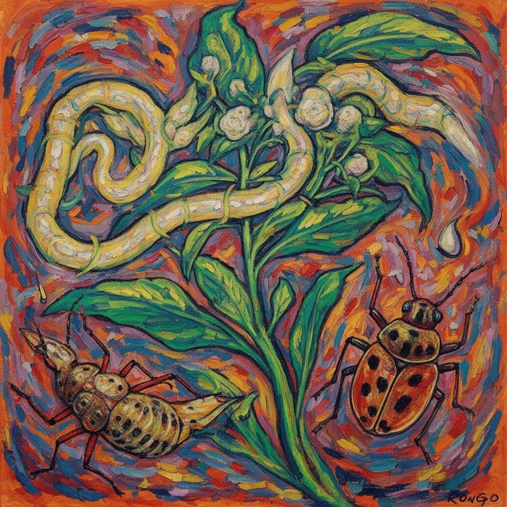 Tapeworm Infection and Plant Bug in Kinshasa, DR Congo in the style of expressionist