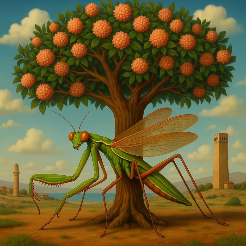Diapheromera and Sandalwood Tree in Ankara, Turkey in the style of surrealist