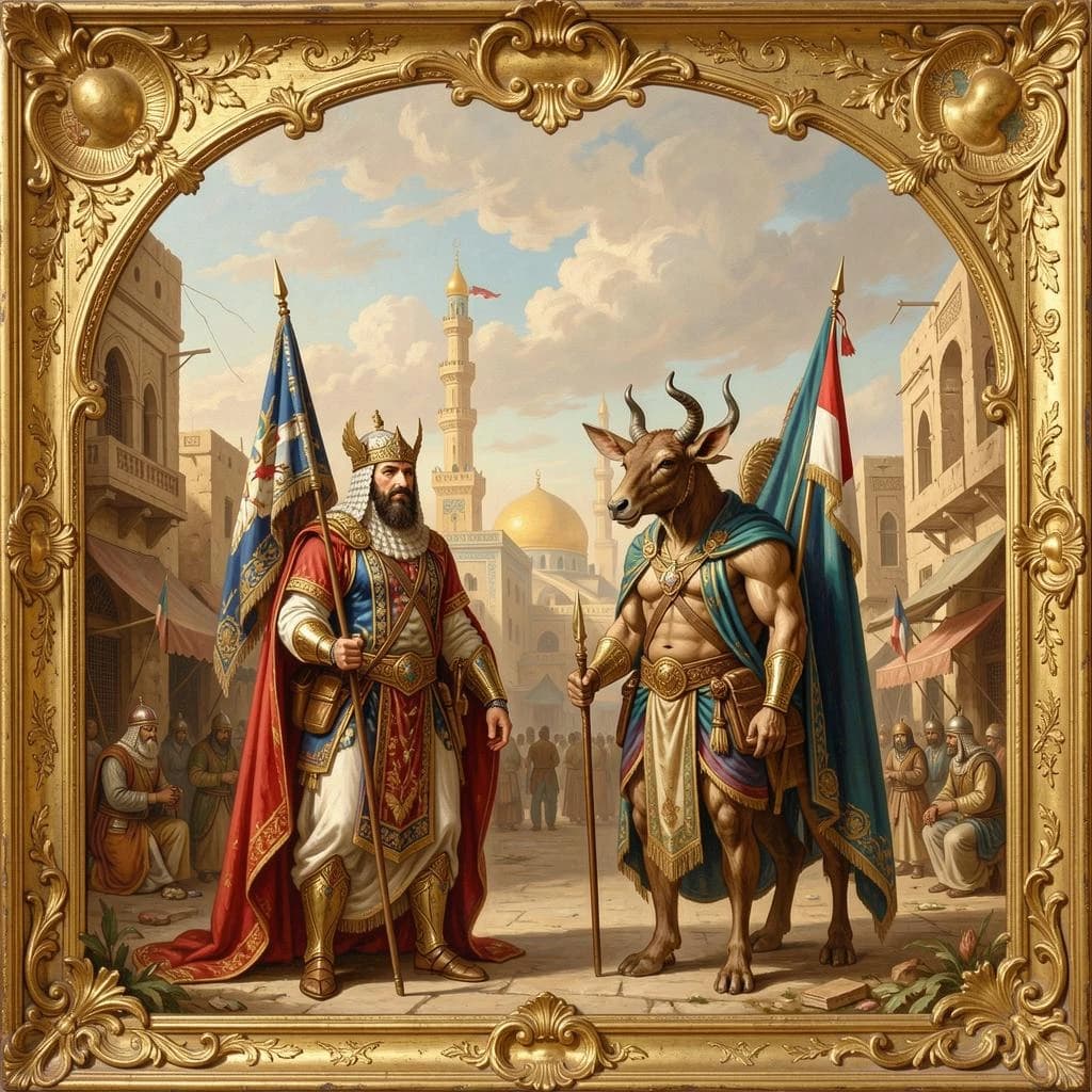 Aerie and Artiodactyl in Baghdad, Iraq in the style of rococo