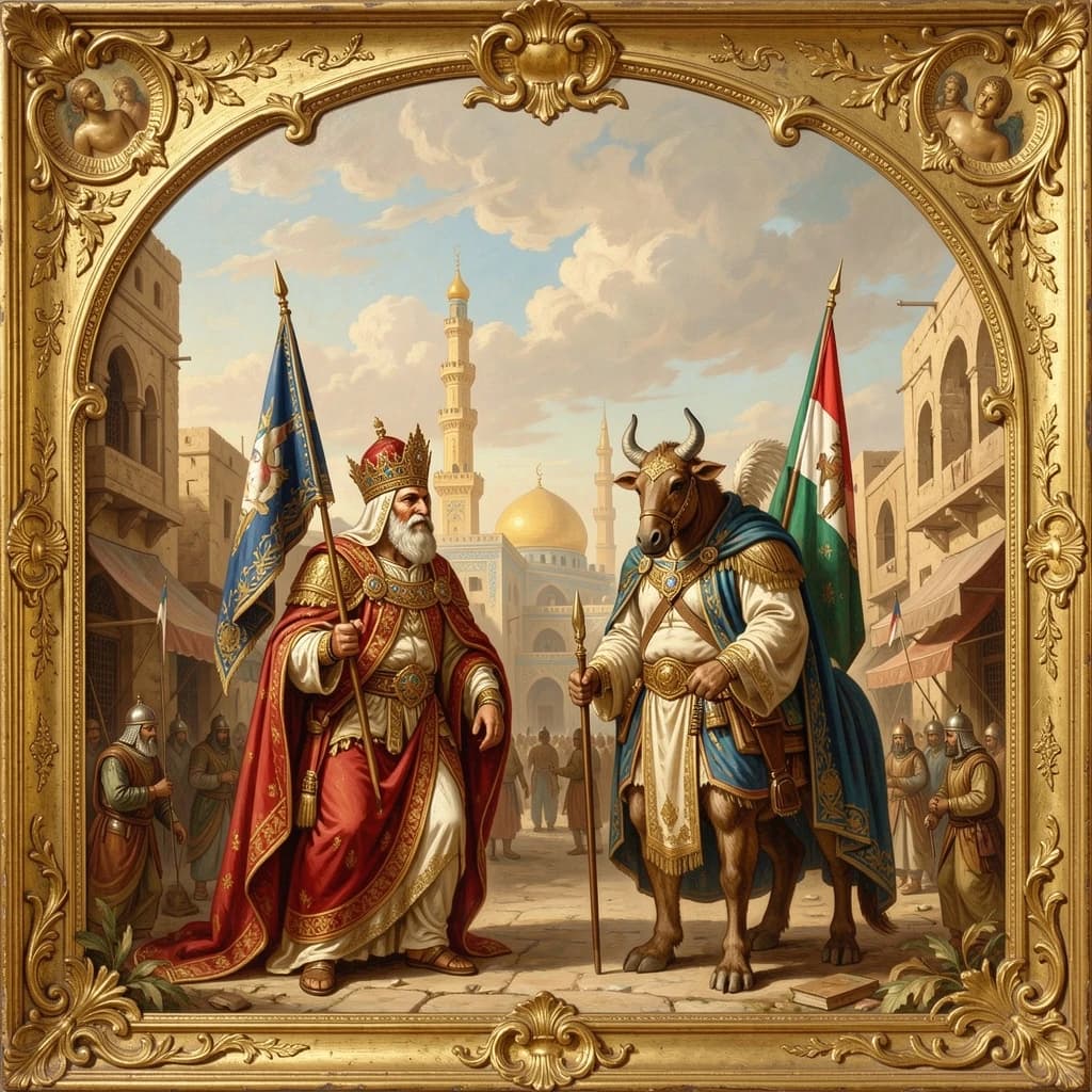 Aerie and Artiodactyl in Baghdad, Iraq in the style of rococo
