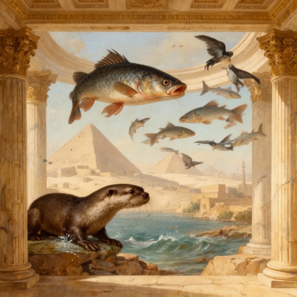 Fish and Otter in Cairo, Egypt in the style of neoclassical