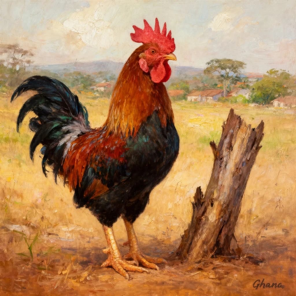 Cock and Wood Pussy in Accra, Ghana in the style of impressionist