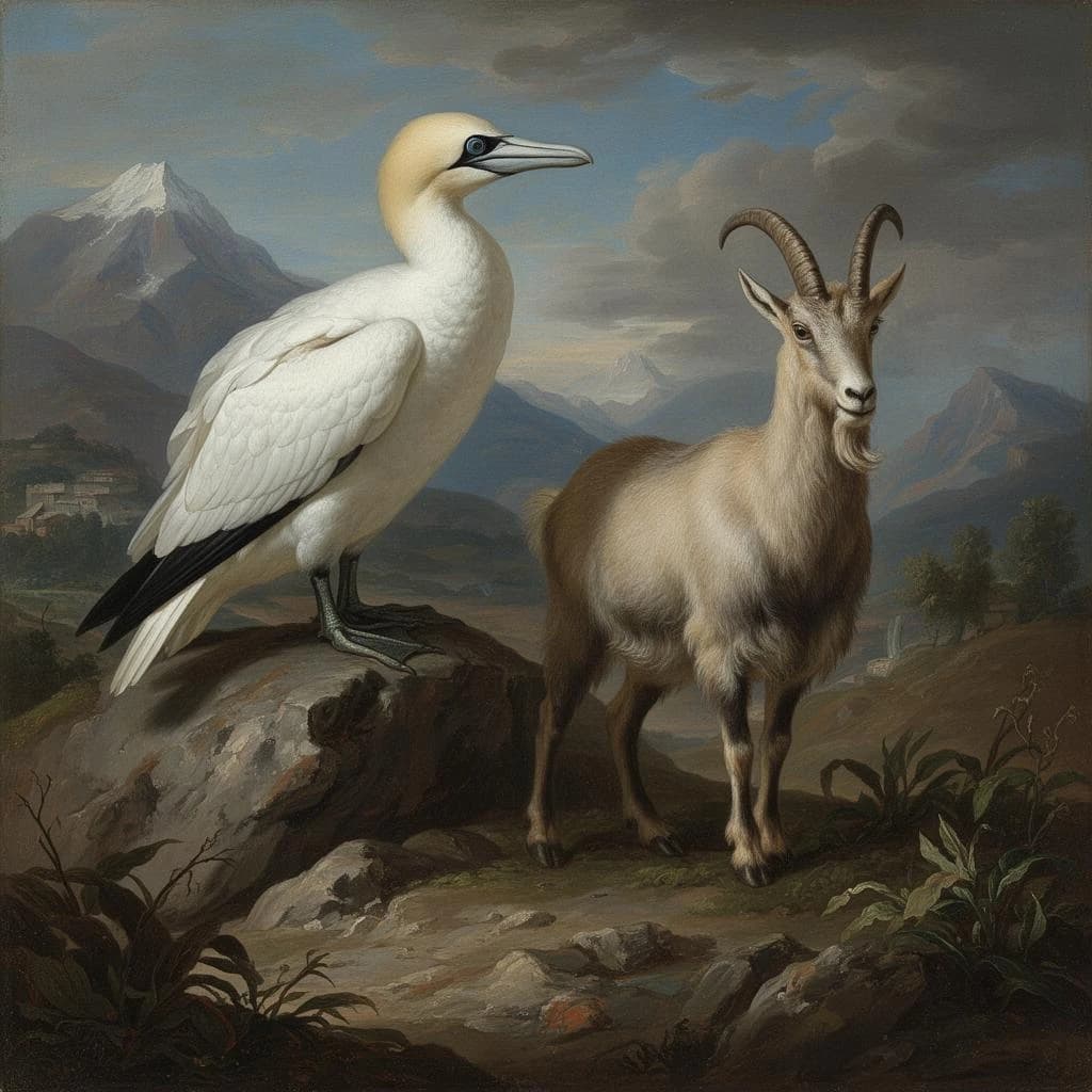 Gannet and Chamois in Bogotá, Colombia in the style of baroque