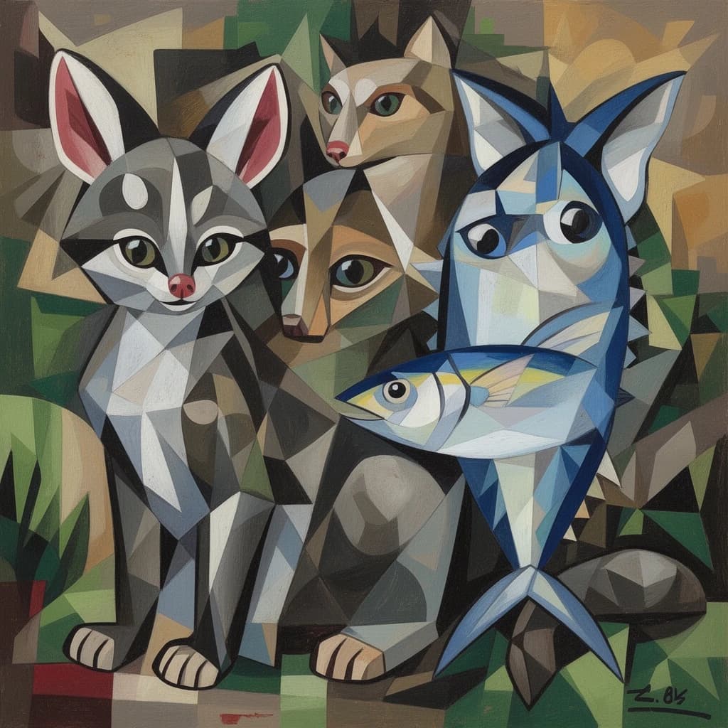 Bassarisk and Skipjack in Kampala, Uganda in the style of cubist