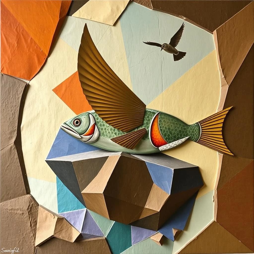 Rock Sunfish and Swift in Kabul, Afghanistan in the style of cubist