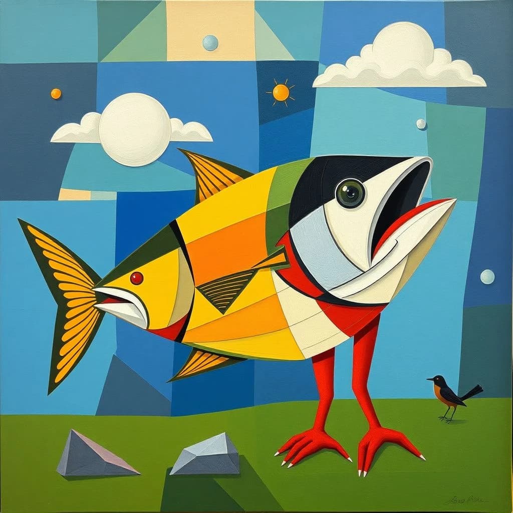 Tuna and Dobson in Brasília, Brazil in the style of cubist