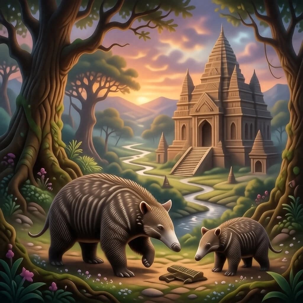 Aardvark and Indumentum in Sri Jayawardenepura Kotte, Sri Lanka in the style of surrealist