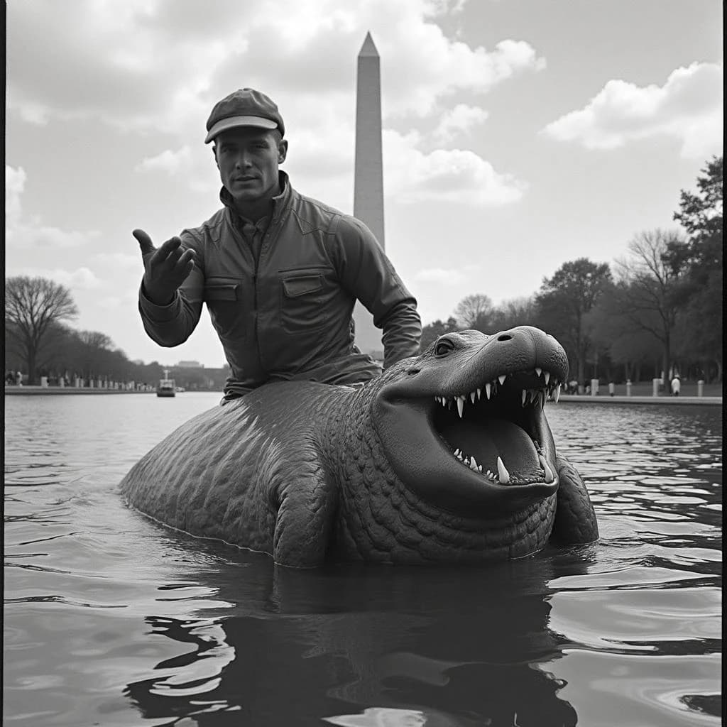 Manatee and Thunderbird in Washington, D.C., United States in the style of black and white