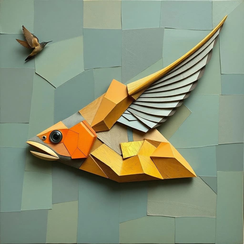 Rock Sunfish and Swift in Kabul, Afghanistan in the style of cubist