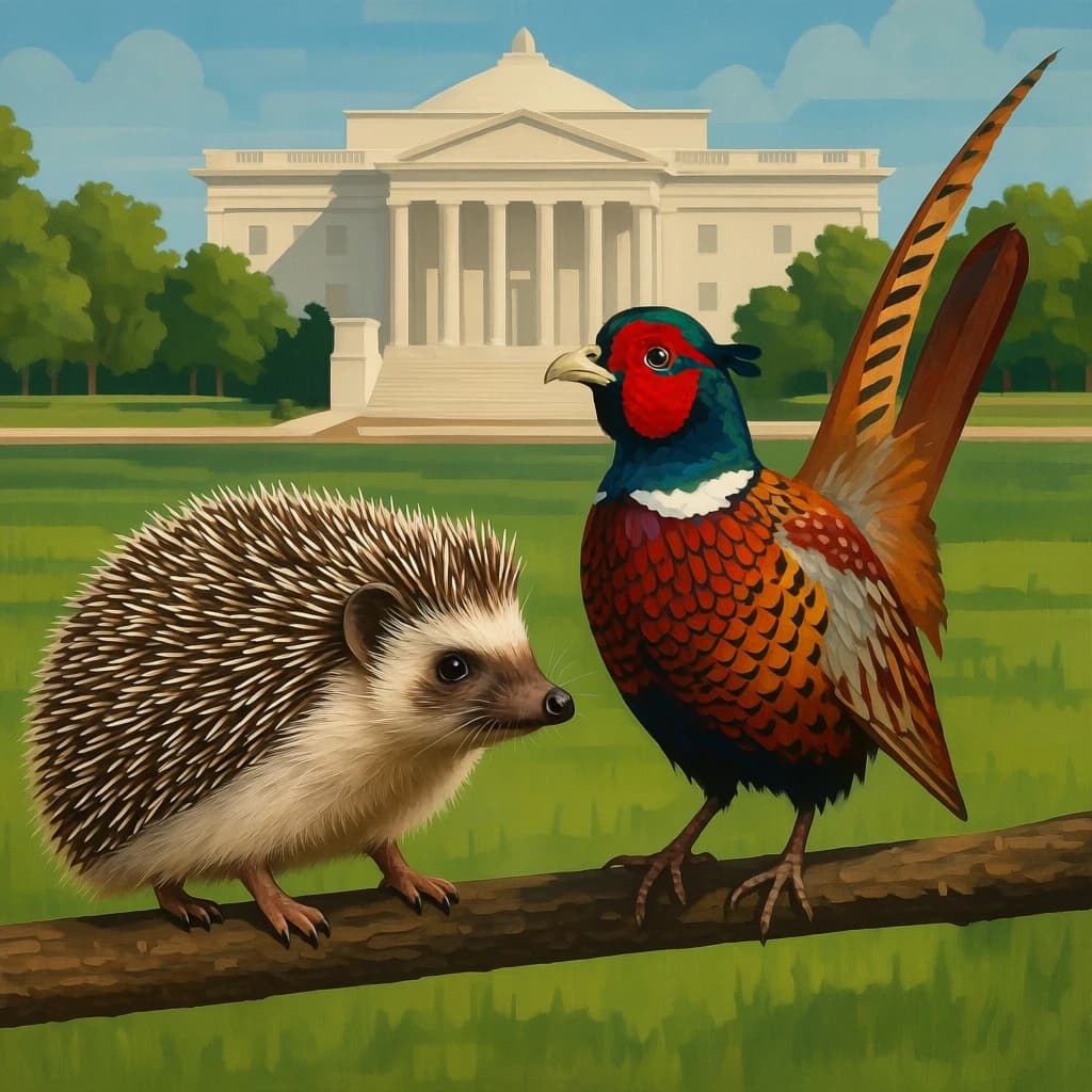 Hedgehog and Pheasant Cuckoo in Washington, D.C., United States in the style of modernist