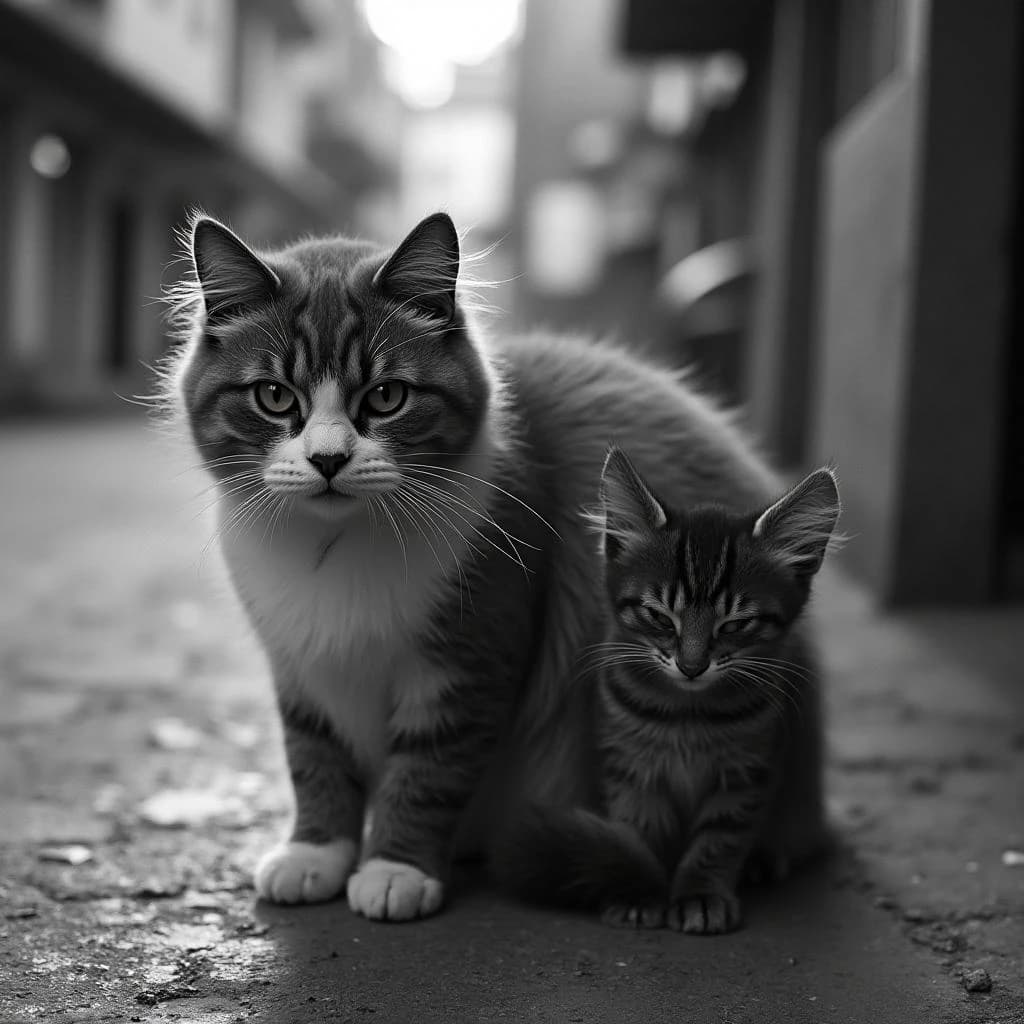 Channel Cat and Megathere in Manila, Philippines in the style of black and white