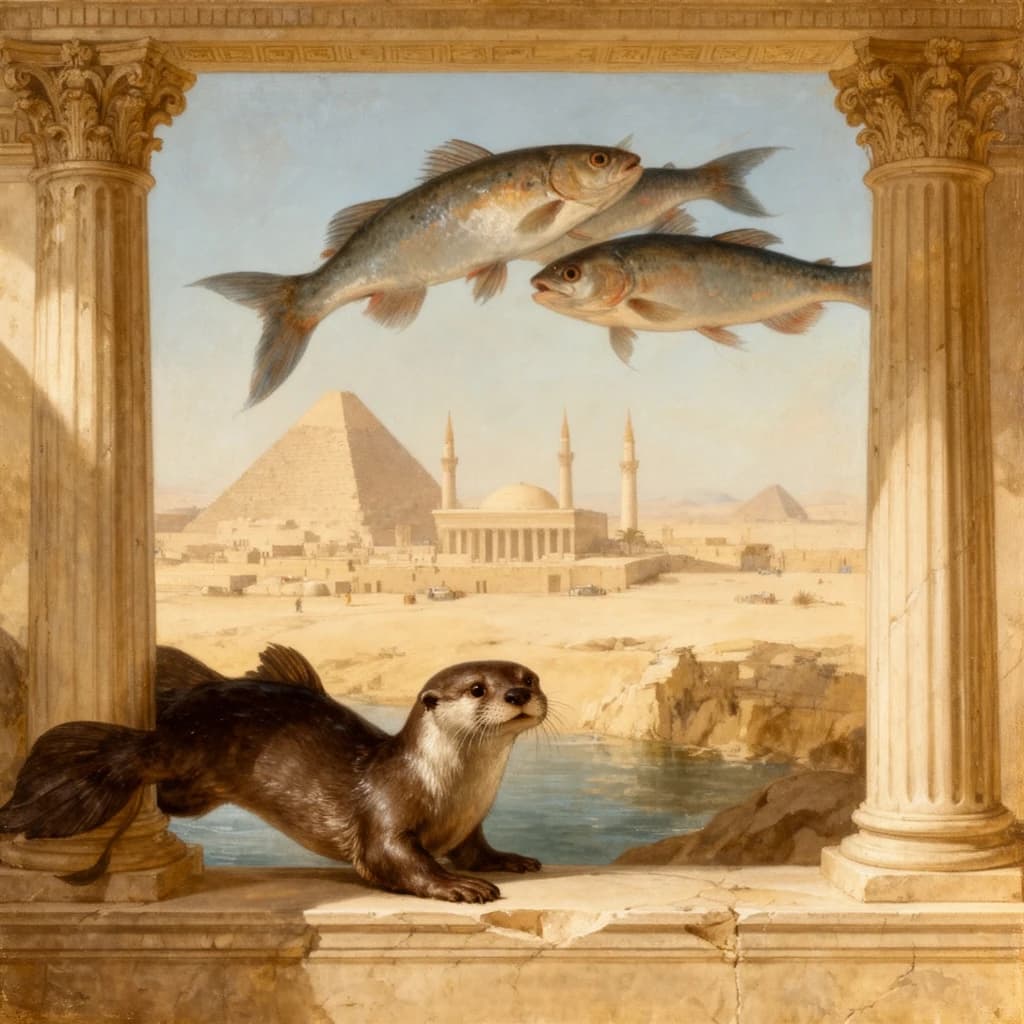 Fish and Otter in Cairo, Egypt in the style of neoclassical