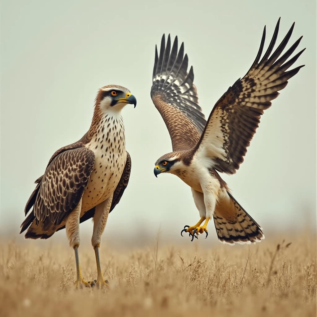 Hyaena and Osprey in Nur-Sultan, Kazakhstan in the style of modernist