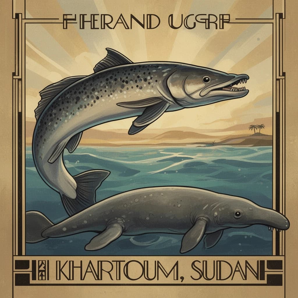 Pike and Dugong in Khartoum, Sudan in the style of art deco