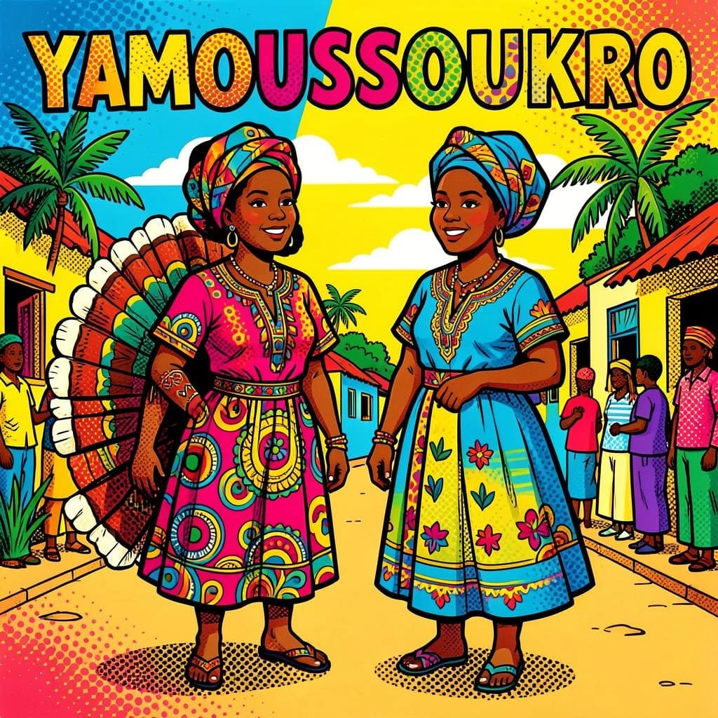 Turkey and Mollie in Yamoussoukro, Côte d'Ivoire in the style of pop art