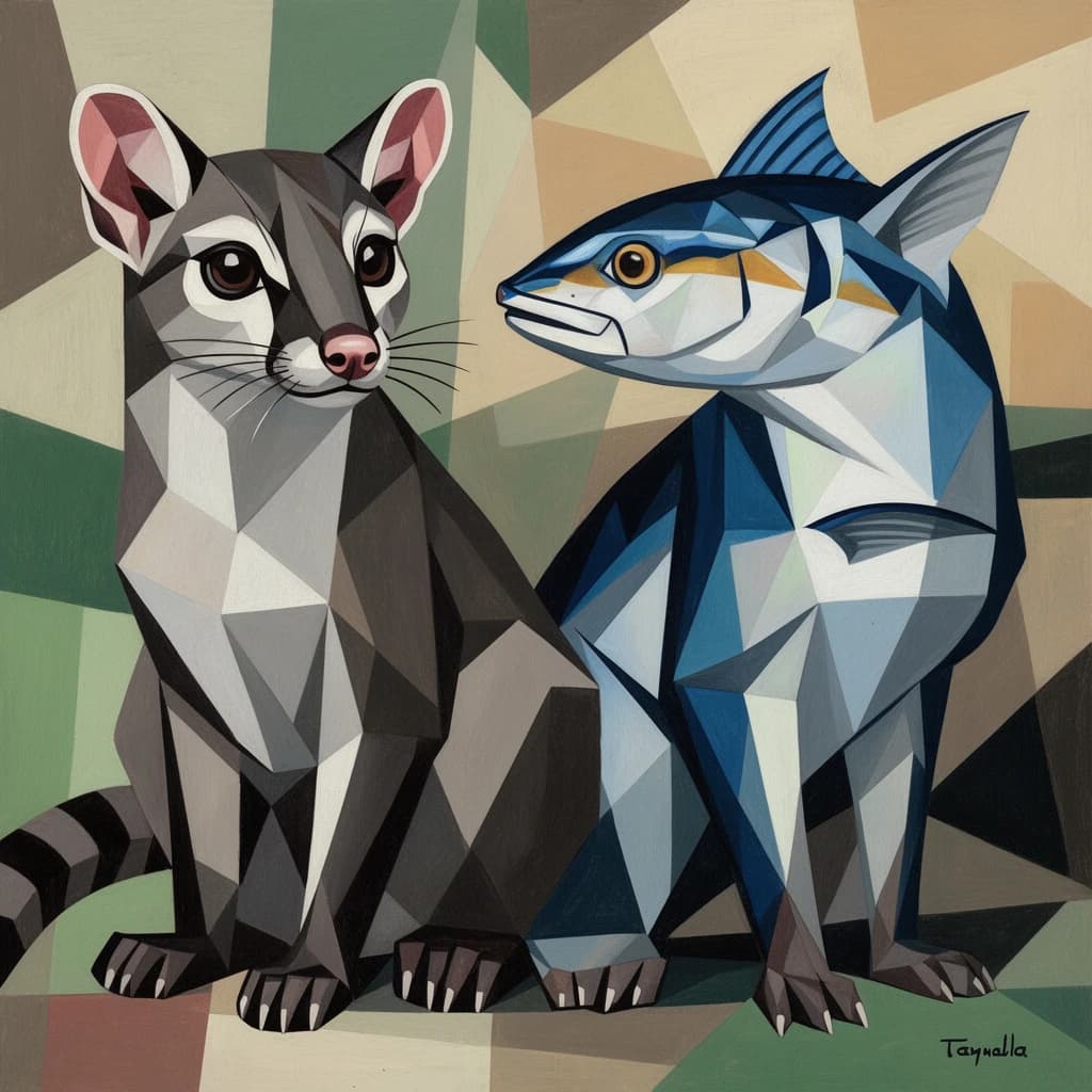 Bassarisk and Skipjack in Kampala, Uganda in the style of cubist
