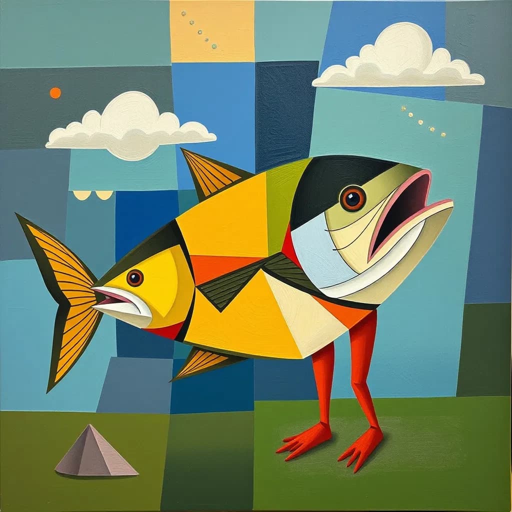 Tuna and Dobson in Brasília, Brazil in the style of cubist