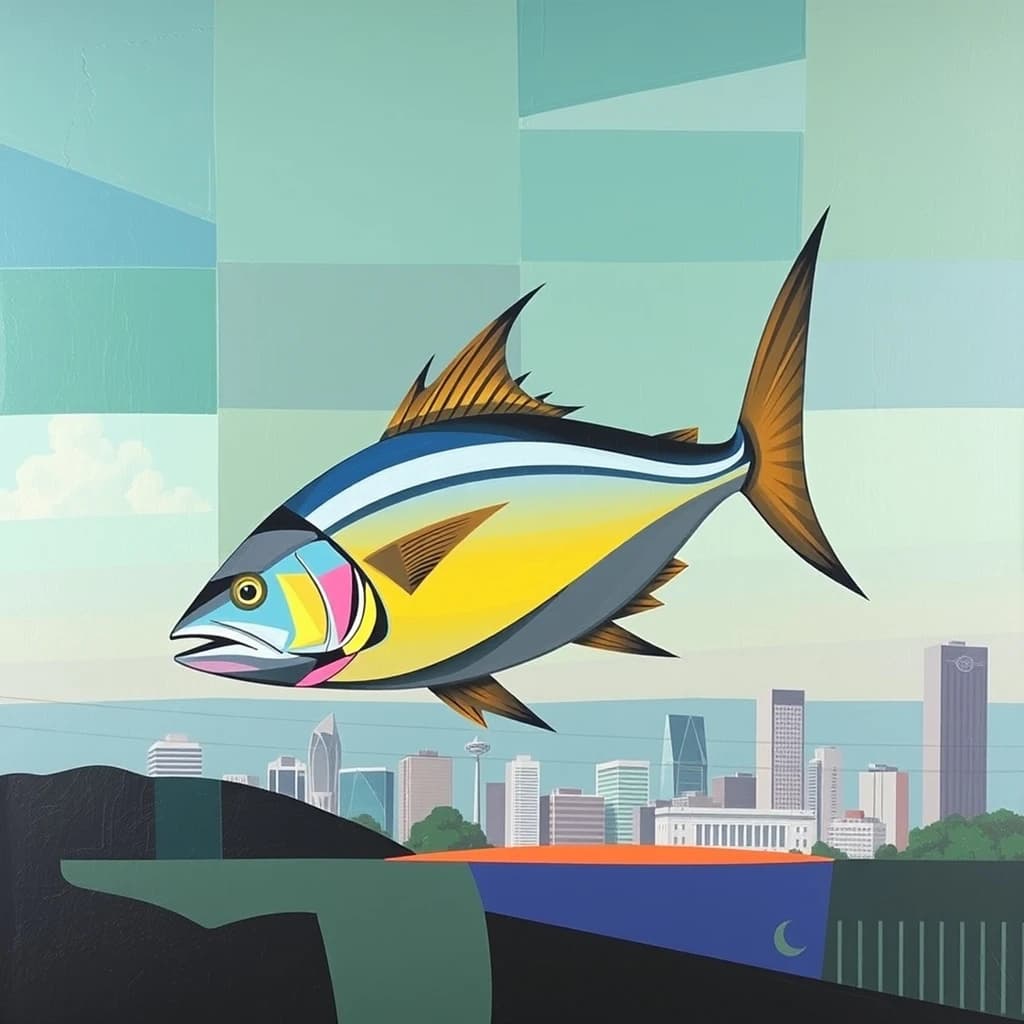 Tuna and Dobson in Brasília, Brazil in the style of cubist