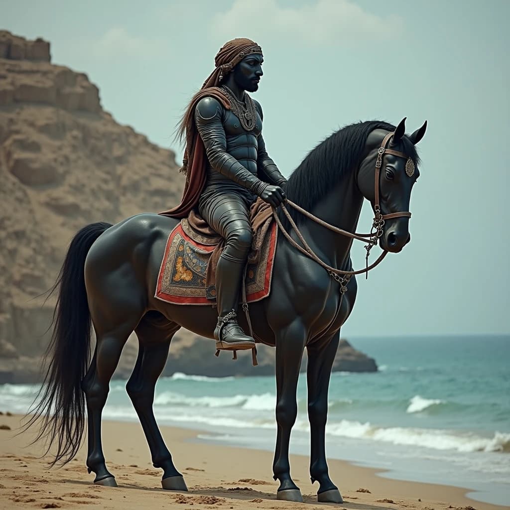 Blackfish and Sea Horse in Sanaa, Yemen in the style of neoclassical