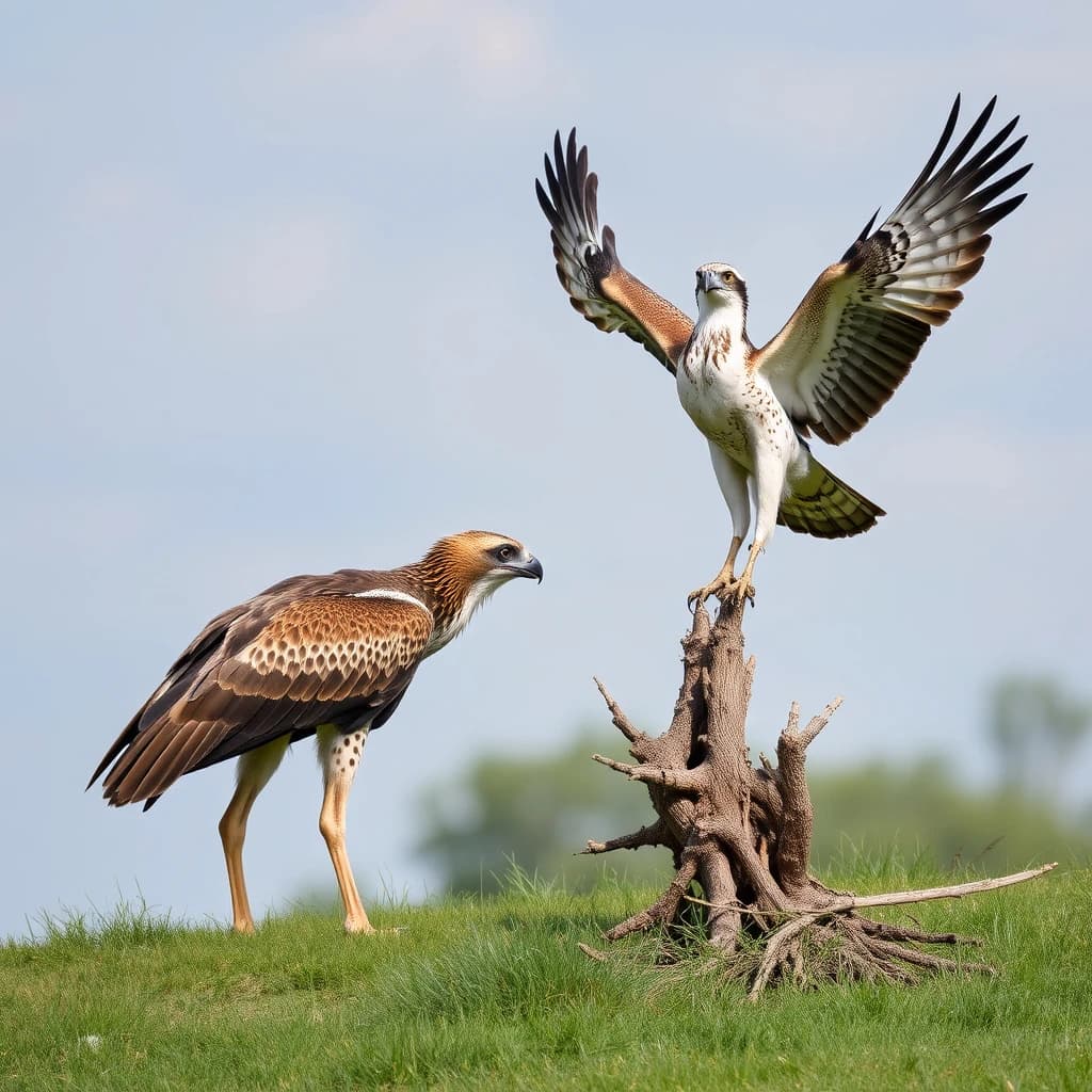 Hyaena and Osprey in Nur-Sultan, Kazakhstan in the style of modernist