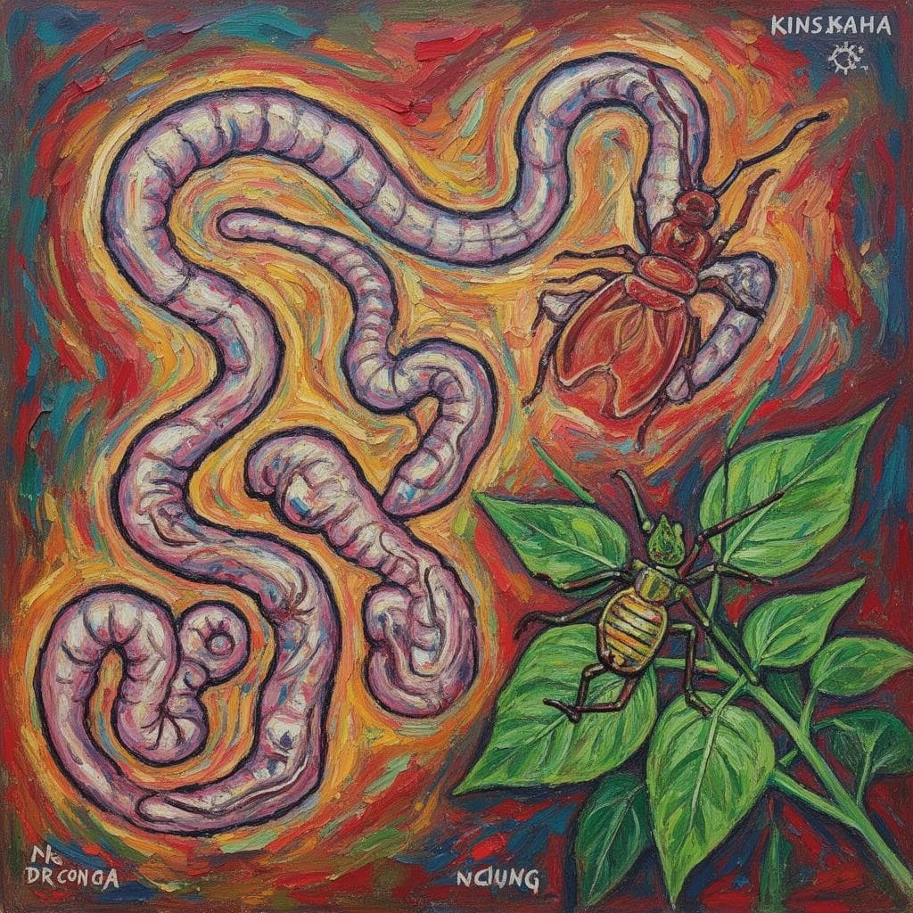 Tapeworm Infection and Plant Bug in Kinshasa, DR Congo in the style of expressionist
