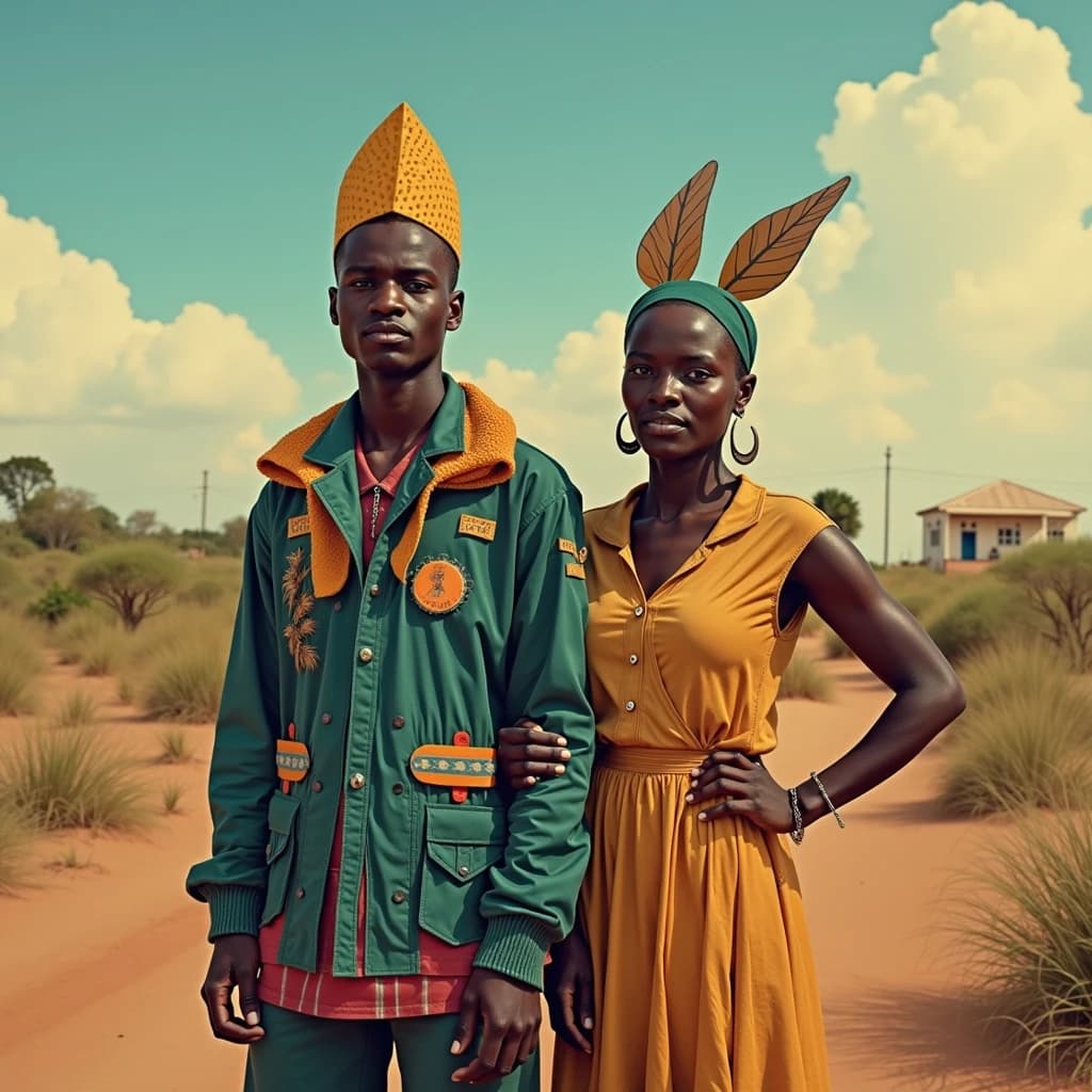 Jacamar and Mollie in Dodoma, Tanzania in the style of futurism