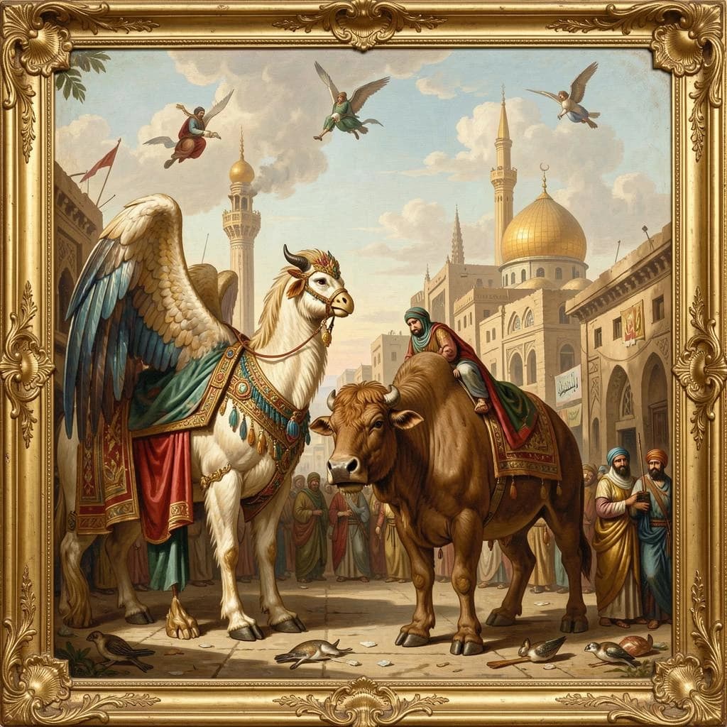 Aerie and Artiodactyl in Baghdad, Iraq in the style of rococo