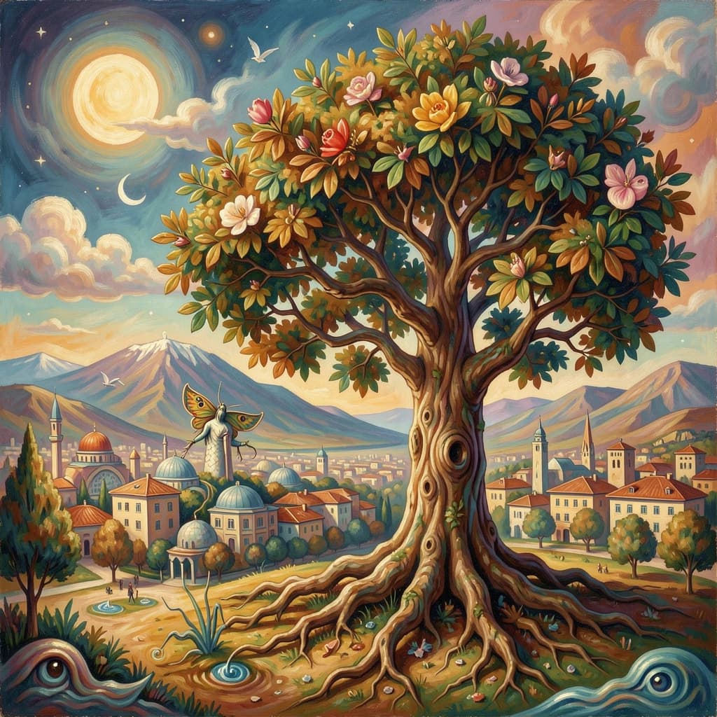 Diapheromera and Sandalwood Tree in Ankara, Turkey in the style of surrealist