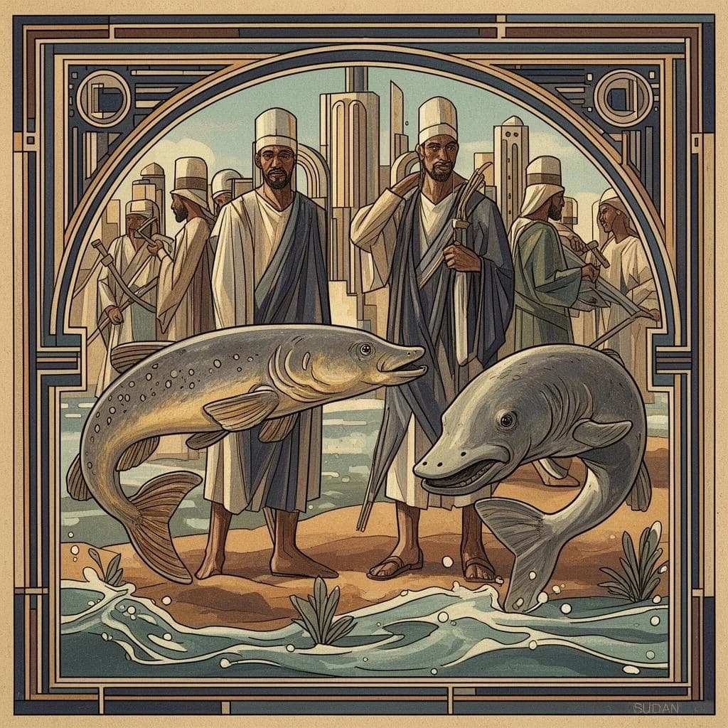 Pike and Dugong in Khartoum, Sudan in the style of art deco