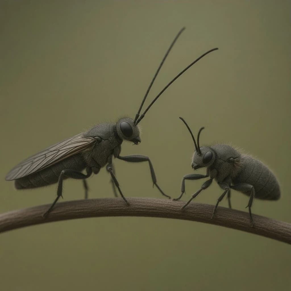 Chatterer and Neuropterous Insect in Canberra, Australia in the style of minimalist