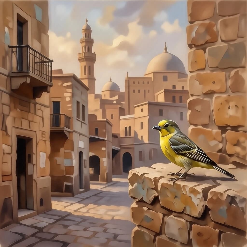 Scrub-Bird and Yellowtail in Cairo, Egypt in the style of impressionist