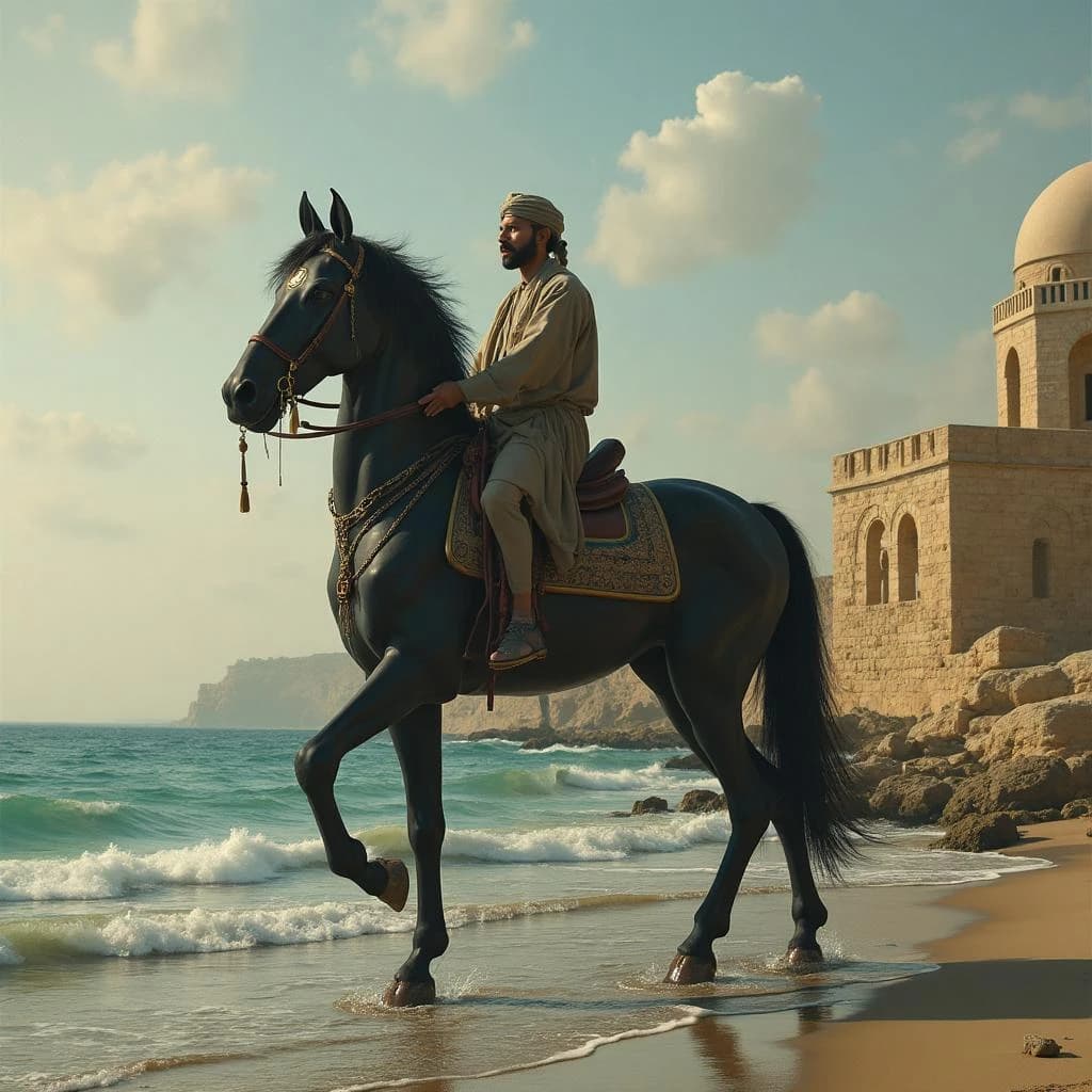 Blackfish and Sea Horse in Sanaa, Yemen in the style of neoclassical