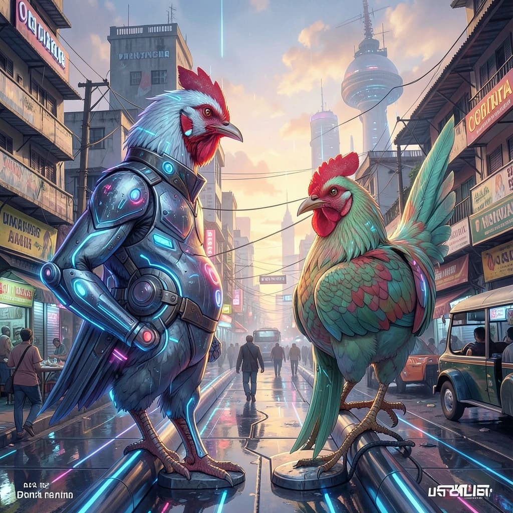 Feeler and Cock in Dhaka, Bangladesh in the style of futurism
