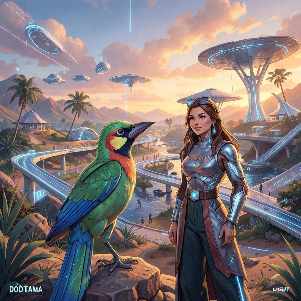 Jacamar and Mollie in Dodoma, Tanzania in the style of futurism