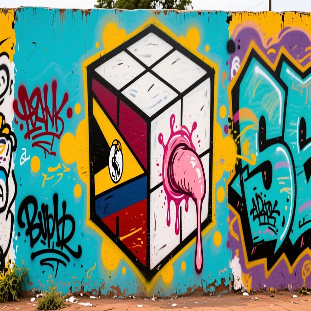 Cube and Ablactation in Kampala, Uganda in the style of graffiti
