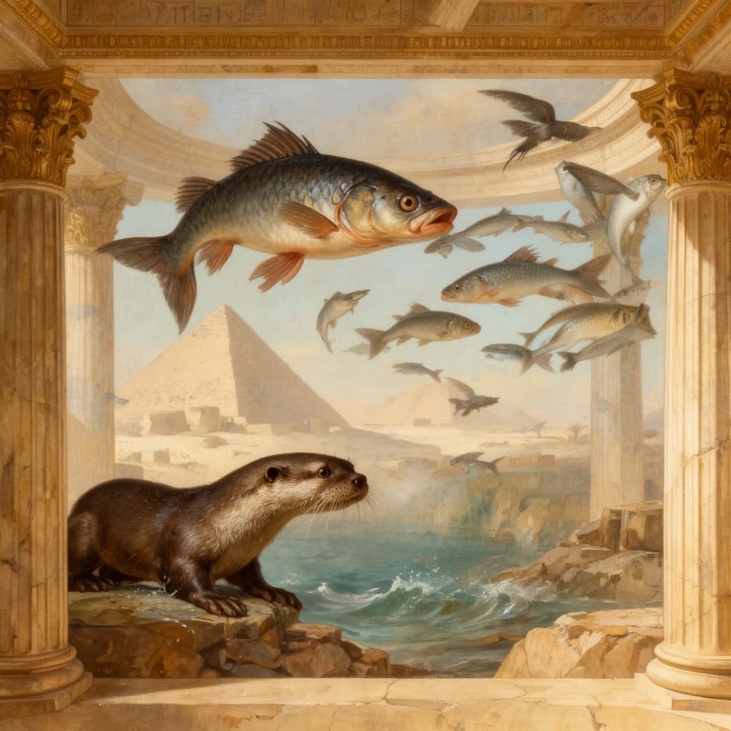 Fish and Otter in Cairo, Egypt in the style of neoclassical