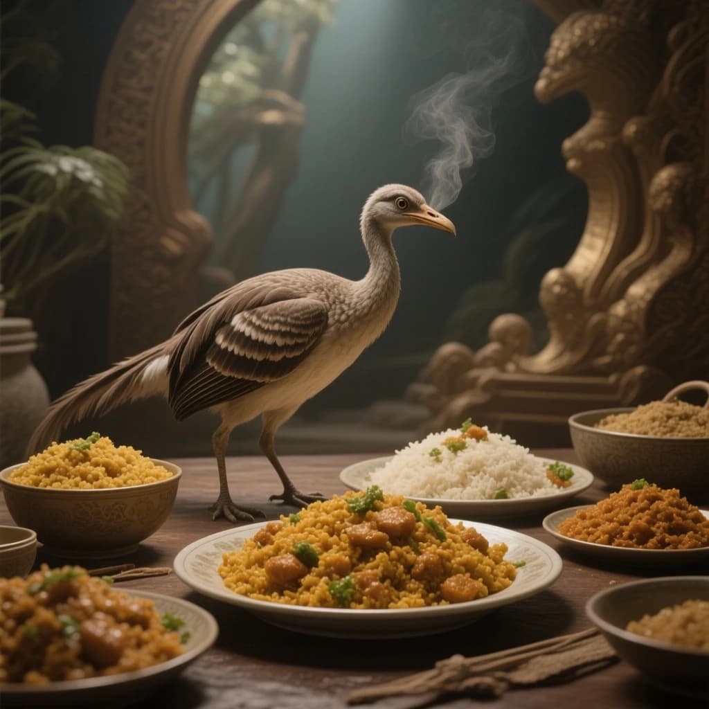 Archaeornis and Biryani in Hanoi, Vietnam in the style of baroque