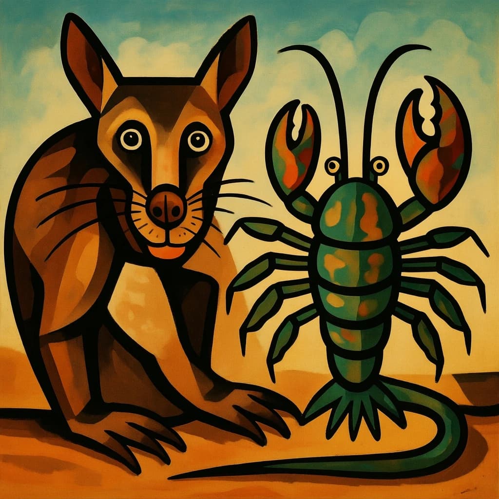 Megathere and Copepod Crustacean in Ouagadougou, Burkina Faso in the style of cubist