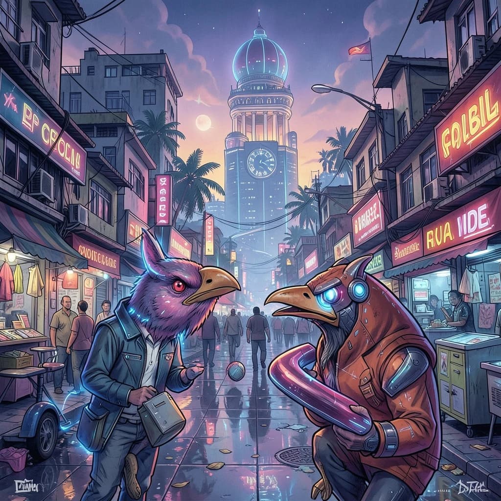 Feeler and Cock in Dhaka, Bangladesh in the style of futurism